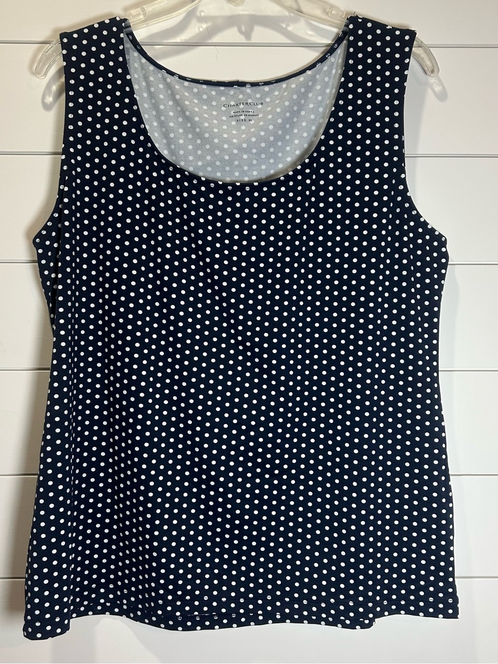 Charter Club Navy and White Polka Dot Tank